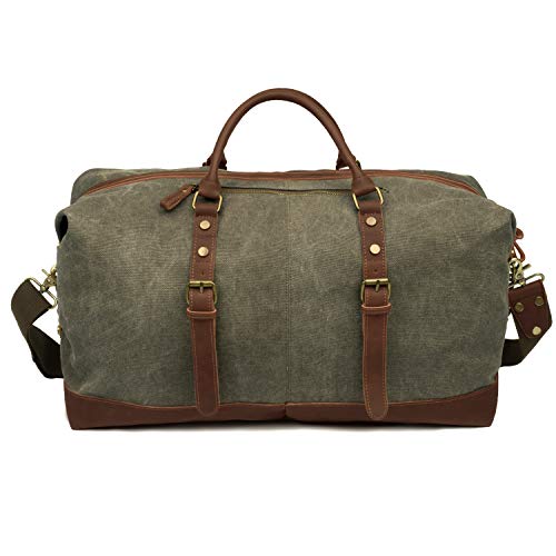 EverVanz Bolsa de Viaje Lona, Gran tamaño Bolso del Fin de Semana con Decoración De Cuero, Vintage Bolsas de Deporte para Actividades al Aire Libre, Gran Capacidad Bolso para Overnight EverVanz Bolsa de Viaje Lona, Gran tamaño Bolso del Fin de Semana con Decoración De Cuero, Vintage Bolsas de Deporte para Actividades al Aire Libre, Gran Capacidad Bolso para Overnight