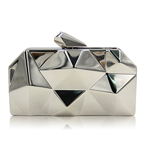 Flada mujeres bolsos simple de metal caja de hierro en forma de diamante de plata noche Embragues Bolsas