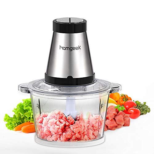 homgeek Picadora de Acero Inoxidable, Trituradora de Alimentos de 500 vatios, Modo de 2 Velocidades, 2L de Gran Capacidad, Hoja Ajustable 4D, Sin BPA, Negro