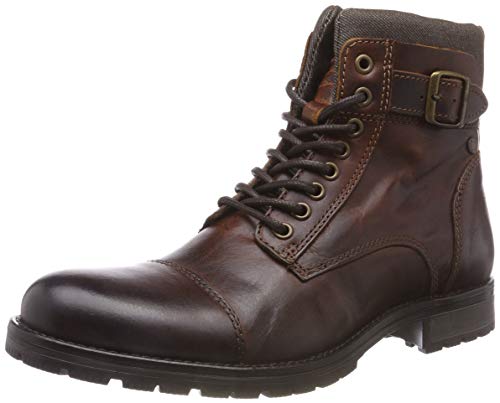 JACK & JONES Jfwalbany Leather STS, Botas Estilo Motero para Hombre, Marrón(Brown Stone Brown Stone), 43 EU