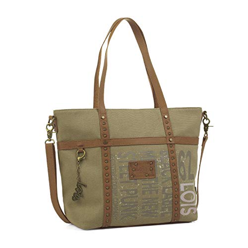 Lois - Bolso de Mujer Grande Tipo Shopping. Asas de Mano Largas. Ideal para Viaje Compras o Paseo. Muy Amplio. Resistente Elegante y de Calidad. Lona Estmpada. 91732, Color Kaki Lois - Bolso de Mujer Grande Tipo Shopping. Asas de Mano Largas. Ideal para Viaje Compras o Paseo. Muy Amplio. Resistente Elegante y de Calidad. Lona Estmpada. 91732, Color Kaki