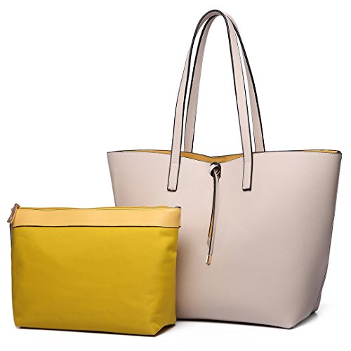 Miss Lulu Mujer Bolso de Mano Reversible Elegante Bolso de Hombro de Cuero PU Gran Conjunto dos 2PCS Miss Lulu Mujer Bolso de Mano Reversible Elegante Bolso de Hombro de Cuero PU Gran Conjunto dos 2PCS