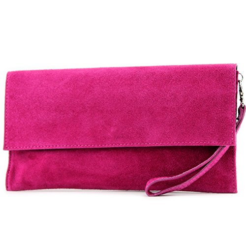 modamoda de - cuero italiano de embrague T151 Pequeño Gamuza, Color:rosa
