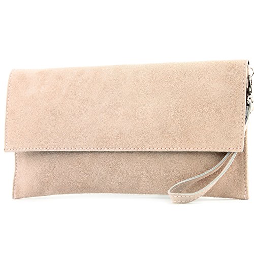 modamoda de - cuero italiano de embrague T151 Pequeño Gamuza, Color:Rosa beige oscuro modamoda de - cuero italiano de embrague T151 Pequeño Gamuza, Color:Rosa beige oscuro