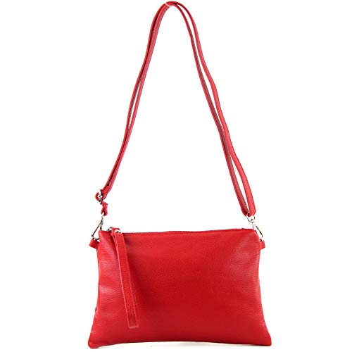 modamoda de - T186 - Mediano italiano/Bolso bandolera de cuero, Color:rojo