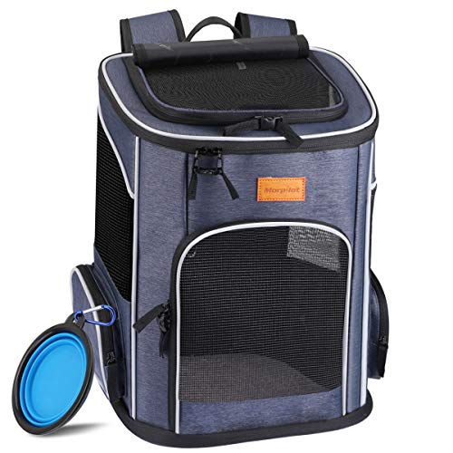 Morpilot Mochila Transportín Perro, Mochila Transportín Gato Bien Ventilado con Correa de Seguridad Interior, Bolsa de Transporte para Para Gatos y Perros Pequeños (13*11*16.5 inch) + Tazón Plegable