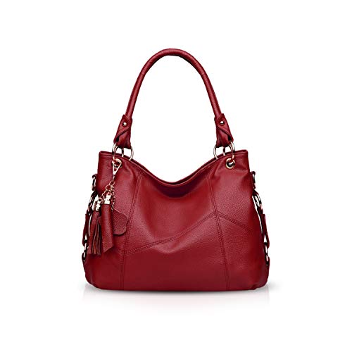 NICOLE & DORIS Bolso de Mano para Mujer Bolso Hobo para Mujer Bolsos Bandolera de Cuero Bolsos con Borla Vino Rojo