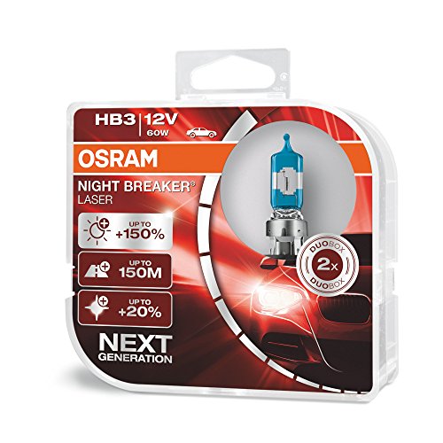 OSRAM NIGHT BREAKER LASER HB3, Gen 2, +150% más luz, bombillas HB3 para faros delanteros, 9005NL-HCB, 12V, duo box (2 lámparas)