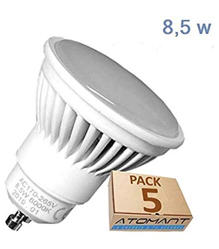 Pack 5x GU10 LED 8,5w Potentisima. Color Blanco Frío (6500K). 970 Lumenes. Única con ángulo de 120 grados. A++