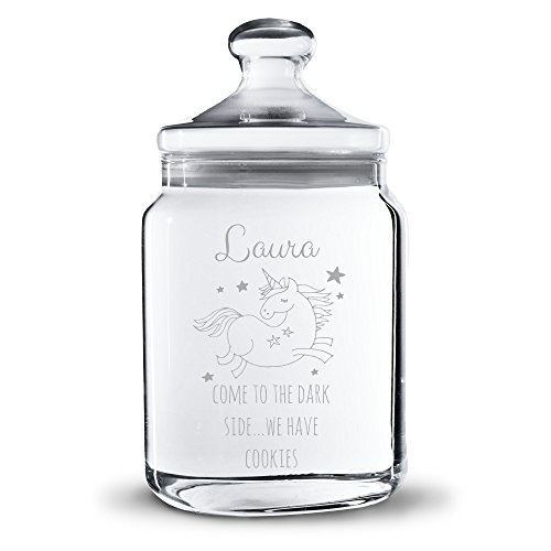 Personello® Tarro de Cristal de Unicornio Personalizable, Divertido Tarro de Cristal para Galletas o Bombones Grabado con Nombres (Motivo + tamaño, Regalo para un Amigo (Grande = 25cm) Personello® Tarro de Cristal de Unicornio Personalizable, Divertido Tarro de Cristal para Galletas o Bombones Grabado con Nombres (Motivo + tamaño, Regalo para un Amigo (Grande = 25cm)
