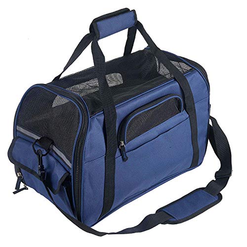 Petcomer Transportín para Perros Y Gatos Portador del Animal Doméstico Bolsa de Malla Transpirable de Viaje Bolso Lateral Suave Bolso de Hombro Bolso del Animal Doméstico (M 43x23x29 cm, Azul Real)