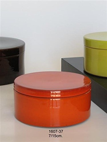 POLONIO - Bombonera de Ceramica Naranja - 7 Centímetros - Joyero de Ceramica - Caja de Ceramica - Decoracion Diseño Ideal para Joyas - Adorno para la Decoración - Jarrón de Cerámica Mediano Naranja