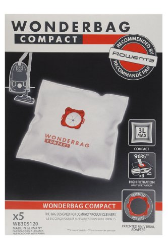 Rowenta Wonderbag Compact WB305120 - Pack de 5 bolsas para aspiradora, universal para aspiradores con una capacidad de 3 L, máx. filtración al 96 % de micropartículas