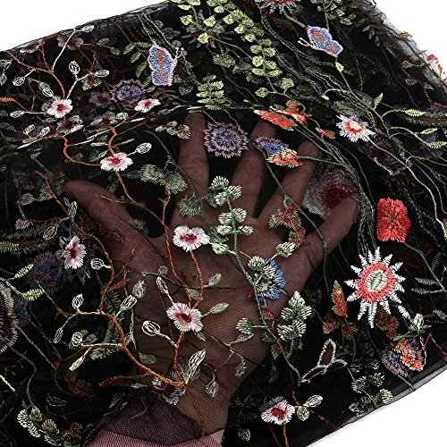 Tela de encaje floral bordada de Takemore7, 1 yarda, bordado floral, color negro/blanco, malla para vestido de boda de encaje, ancho de 121,92 cm, blanco/negro, negro, Tamaño libre