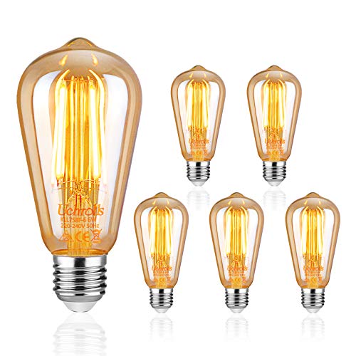 Uchorlls Bombilla de Filamento LED E27, 6W (equivalente a 60W), 700LM, Luz Cálida, No Regulable,E27 Edison Vintage Bombilla de Filamento Antiguo LED Bombilla de Decorativa, Pack de 5 Uchorlls Bombilla de Filamento LED E27, 6W (equivalente a 60W), 700LM, Luz Cálida, No Regulable,E27 Edison Vintage Bombilla de Filamento Antiguo LED Bombilla de Decorativa, Pack de 5