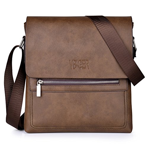 VBIGER Bolsa de Cuero Maletín de Negocios Bolsa de Moda Bandolera Bolso de Hombro Bolso Casual para Hombres