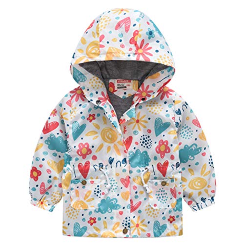 Abrigo De OtoñO BebéS NiñAs NiñOs Chaqueta A Prueba De Viento Cintura EláStica Y Estampado De Mariposa con Capucha Y Bolsillo Chaqueta Deportiva Casual Ropa Abrigada Nuevo(Blanco,3-4 años/110)