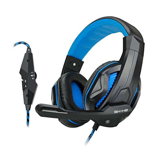 Accessory Power ENHANCE GX-H2 - Auriculares estéreo para juegos con acolchado cómodo y micrófono ajustable, 2x 3.5 mm, 20 - 20000 Hz, Negro y Azul