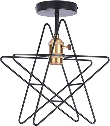 AGWa Luz de techo de estrella de cinco puntas de hierro E26 Luz de techo de montaje empotrado en el porche, lámpara colgante de metal vintage colgante para pasillo, lámpara de salón (negro) AGWa Luz de techo de estrella de cinco puntas de hierro E26 Luz de techo de montaje empotrado en el porche, lámpara colgante de metal vintage colgante para pasillo, lámpara de salón (negro)