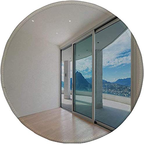 Alfombrilla de ratón Redonda de Goma Antideslizante decoración Moderna habitación en el ático con Amplia terraza Puerta corredera Parquet Montañas Idílicas Azul Beige Blanco 7.9"x7.9"x3MM Alfombrilla de ratón Redonda de Goma Antideslizante decoración Moderna habitación en el ático con Amplia terraza Puerta corredera Parquet Montañas Idílicas Azul Beige Blanco 7.9"x7.9"x3MM