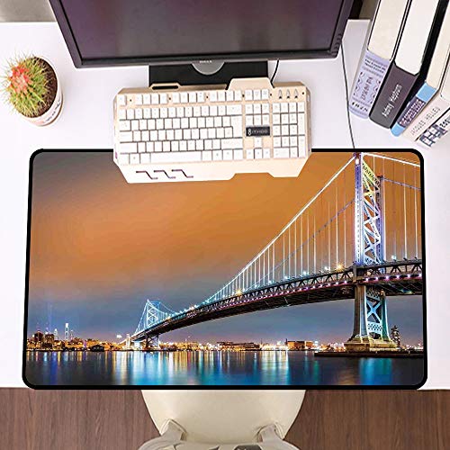 Alfombrilla Raton Grande Gaming Mouse Pad,Decoración del apartamento, el puente Ben Franklin y el horizonte de Filadelfia visto ,Lavable, Antideslizante Diseñada para Gamers, Trabajo de Oficina