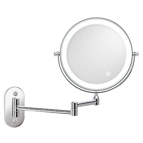 alvorog Espejo de Maquillaje con Luz LED 1X/5X Aumento Espejos de Aumento de Pared de Doble Cara Giratorio Espejos Extensibles para Baño y Tocador
