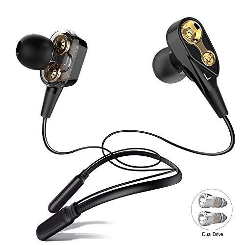 ALWUP Auriculares Bluetooth, Audifonos Inalámbricos con Cuello Dual Driver Dynamic Neckband Headphones con Micrófono Bluetooth 5.0 Earphones In-Ear Deportivos en Funcionamiento Gimnasio