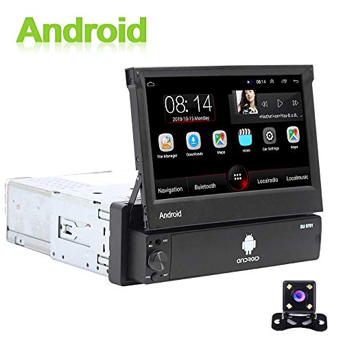 Android 1 DIN Radio de Coche GPS CAMECHO 7 Pulgadas hacia afuera Pantalla tactil capacitiva Bluetooth FM Radio WiFi Navegación Enlace Espejo para teléfono Android iOS + Cámara de visión Trasera