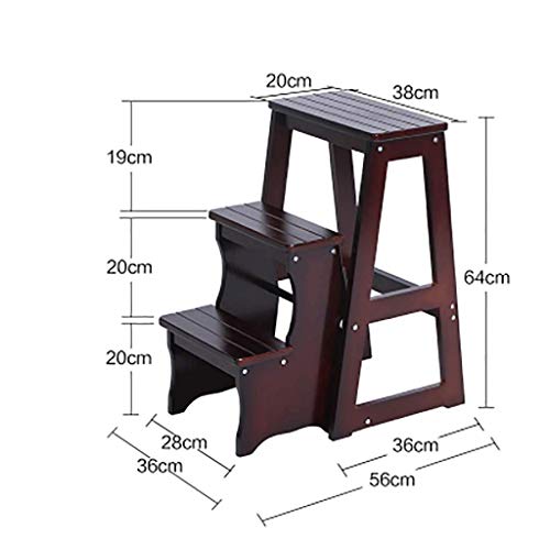 AOLI Escalera plegable de madera con taburete, escalera multifunción de 2 3 peldaños para la cocina del hogar Office-2C,3a
