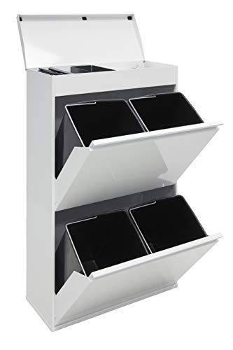 Arregui Top CR621-B Cubo de Basura y Reciclaje de Acero de 4 Cubos y Bandeja Superior Multiusos, Blanco, 97,5 x 58,6 x 24,4 cm Arregui Top CR621-B Cubo de Basura y Reciclaje de Acero de 4 Cubos y Bandeja Superior Multiusos, Blanco, 97,5 x 58,6 x 24,4 cm
