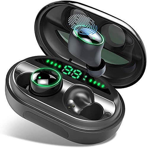 Auriculares Bluetooth, Donerton IPX8 Impermeable 150H Playtime Auriculares Inalámbricos con Hi-Fi Estéreo, In-Ear Auriculares con Caja de Carga y Micrófono Integrado, Pantalla LCD y Control Tactil