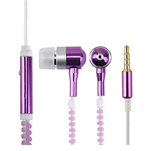 Auriculares con Cable Luminous Light Zipper Headphone 3.5mm Audio Jack Earbuds Glow In The Dark Auriculares intrauditivos con micrófono - púrpura