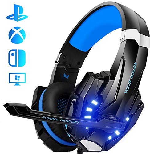 Auriculares Gaming PS4, Galopar Cascos Gaming, Premium Stereo con Microfono Gaming Headset con 3.5mm Jack para PC/Xbox One/Switch - con Gancho y 2 x Cable de Extensión-Azul