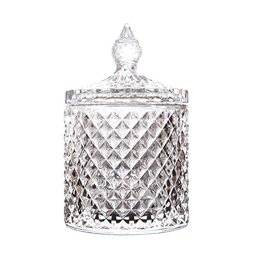 Azucarero transparente con tapa de diamante, cristal texturizado, bombonera de almacenamiento, 14 x 8,5 cm