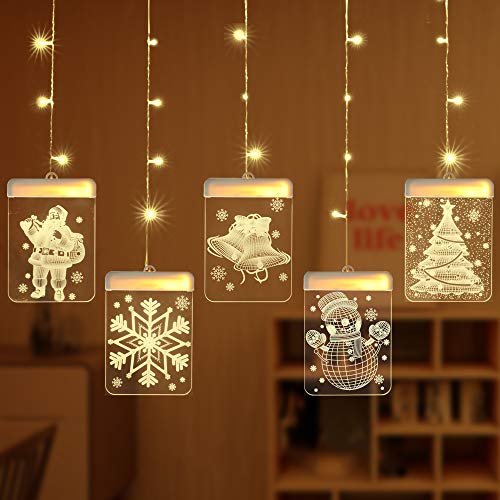 Cadena Cortina de Luces LED, Lypumso Tira Luminosa con 5 Placas con Patrones Navidad, Decoración Interior y Exterior, Alimentada por USB