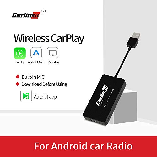 Carlinkit Wireless Carplay Dongle con Mic Compatible con la Unidad Principal de Android del Mercado de Accesorios, admite Carplay/Android Auto/Mirroring, NO escompatible con Factory Carplay Car
