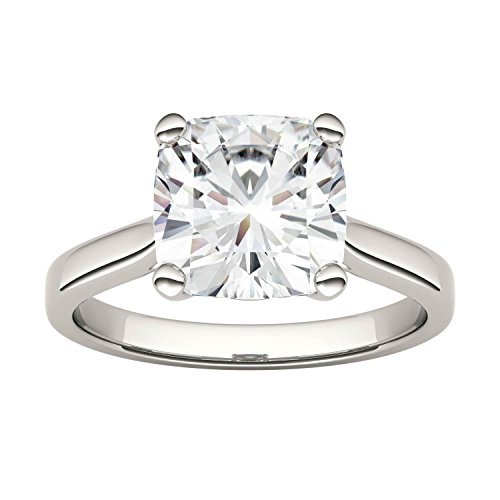 Charles & Colvard Forever One anillo de compromiso - Oro blanco 14K - Moissanita de 9 mm de talla cojín, 3.3 ct. DEW, talla 17