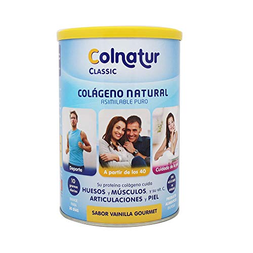 Colnatur Classic Vainilla 306 g - Colágeno natural  asimilable puro, con vitamina C, cuidado para articulaciones, huesos, músculos y piel - 10 grs diarios, envase para 30 días.