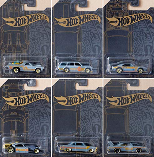 COMICTOYZ Hot Wheels 51st Anniversary Satin & Chrome Series Set of 6 Cars, Custom '71 El Camino, 71 Datsun 510 Wagon, Custom '67 Pontiac Firebird, Aristo Rat, 63 Chevy II