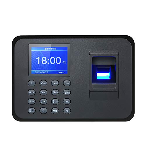 Decdeal Máquina biométrica de Asistencia de Huellas Dactilares y contraseñas, 2.4 TFT LCD Pantalla de USB Reloj de Tiempo Registro de Entrada de Empleado, Soporte Configuración de Español y Portugués