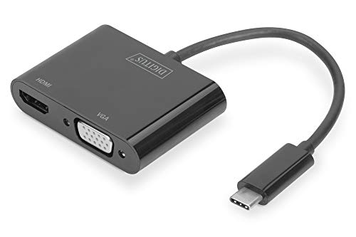 DIGITUS DA-70858 Adaptador de Cable de vídeo 0.11 m USB C HDMI + VGA (D-Sub) Black - Adaptadores de Cable de vídeo (0.11 m, USB C, HDMI + VGA (D-Sub), Male, Female, Straight)
