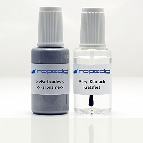 dropedo Lápiz de Barniz para Audi 0E Mythosschwarz 20 ML + Barniz Transparente 20 ML