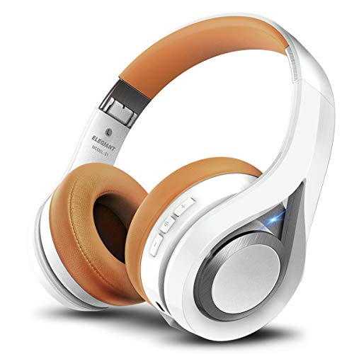 ELEGIANT Cascos Bluetooth 5.0 Inalámbricos, Auriculares Bluetooth Diadema con Micrófono CVC 6.0 Cancelación Ruido Manos Libre Sonido Nítido Estéreo 16H de Duración para TV Móviles iOS Android, Blanco