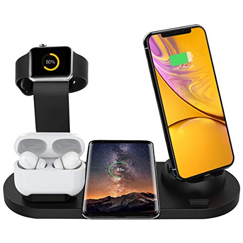 Estación de Carga Inalámbrica, Base de Carga 6 en 1 para Apple Watch y Airpods, Cargador Inalámbrico Rápido Qi Compatible con iPhone X / XS / XR / Xs Max / 8/8 Plus, Samsung y Todos Los Teléfonos Qi