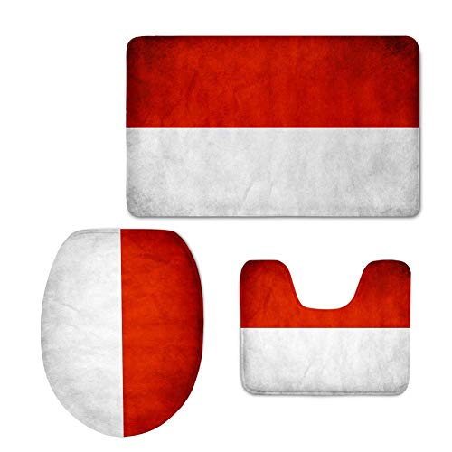 Flag of Monaco Juego de alfombras de baño de 3 Piezas Alfombra de baño Juego de alfombras de baño Lavables de Nylon Tradicional de 3 Piezas Combo Asiento de Inodoro Combinado