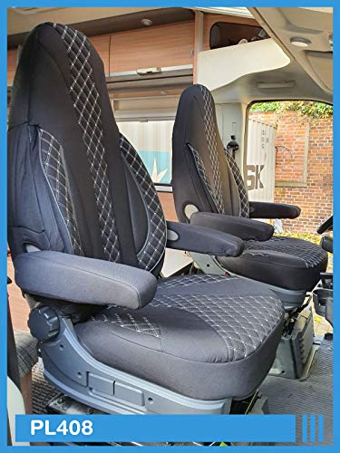 Fundas de asiento compatibles con Fiat Ducato 250 conductor y pasajero a partir de 2006 Número de color: PL408 (costuras en negro/blanco)