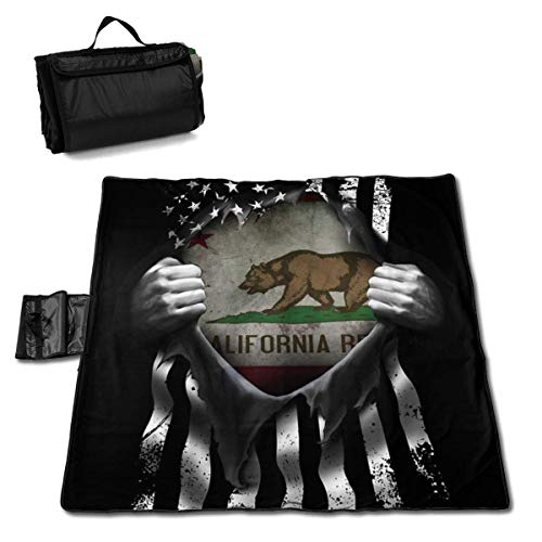 GuyIvan Picnic Blanket California Historic Bear Flag Pull Apart Sandfree Large Soft Pocket Picnic Blankets Outdoor Family Mat