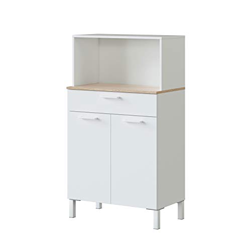 Habitdesign 0F9920A - Alacena de Cocina, Aparador, Mueble Auxiliar 2 Puertas + 1 Cajon y Estante, Blanco Artik y Roble Canadian, Medidas: 72 cm (Largo) x 126 cm (Alto) x 40 cm (Fondo)