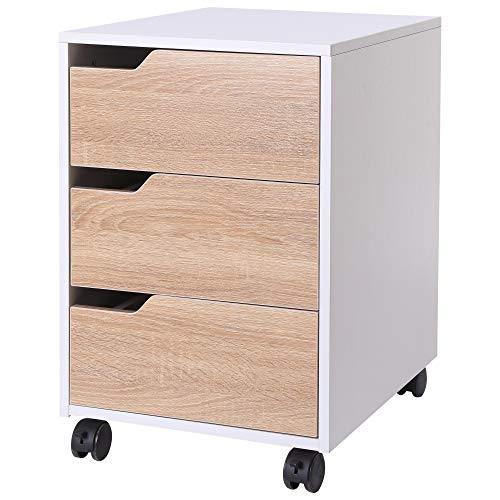 HOMCOM Armario Archivador Móvil para Oficina Cajonera Madera 3 Cajones con Ruedas(2 con Frenos) 40x50x57.5cm MDF