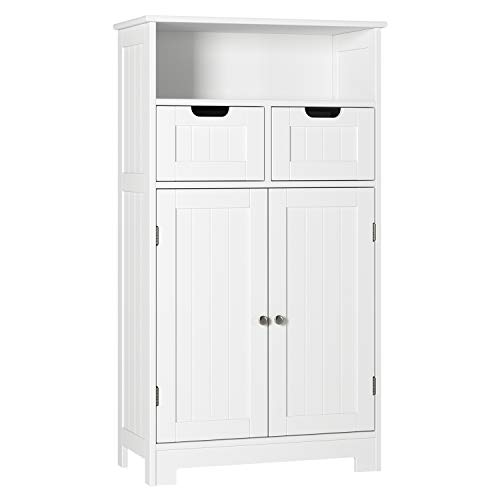 HOMECHO Armario de Baño para Almacenamiento Gabinete de de Suelo con 2 Cajónes y 2 Puertas para Baño Cocina Dormitorio Salón 60 x 30 x 110 cm